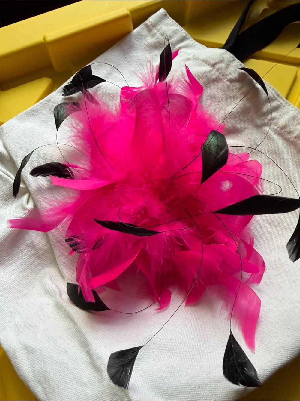 Hot Pink and Black Feather Flower Hair Clip